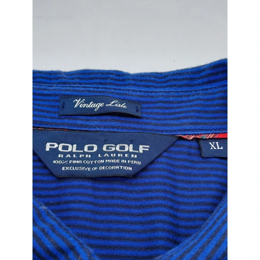 Polo Golf Ralph Lauren Vintage Lisle‎ Blue Black Striped 4 Button Shirt Size XL